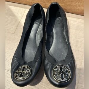 Tory Burch black leather flats size 9